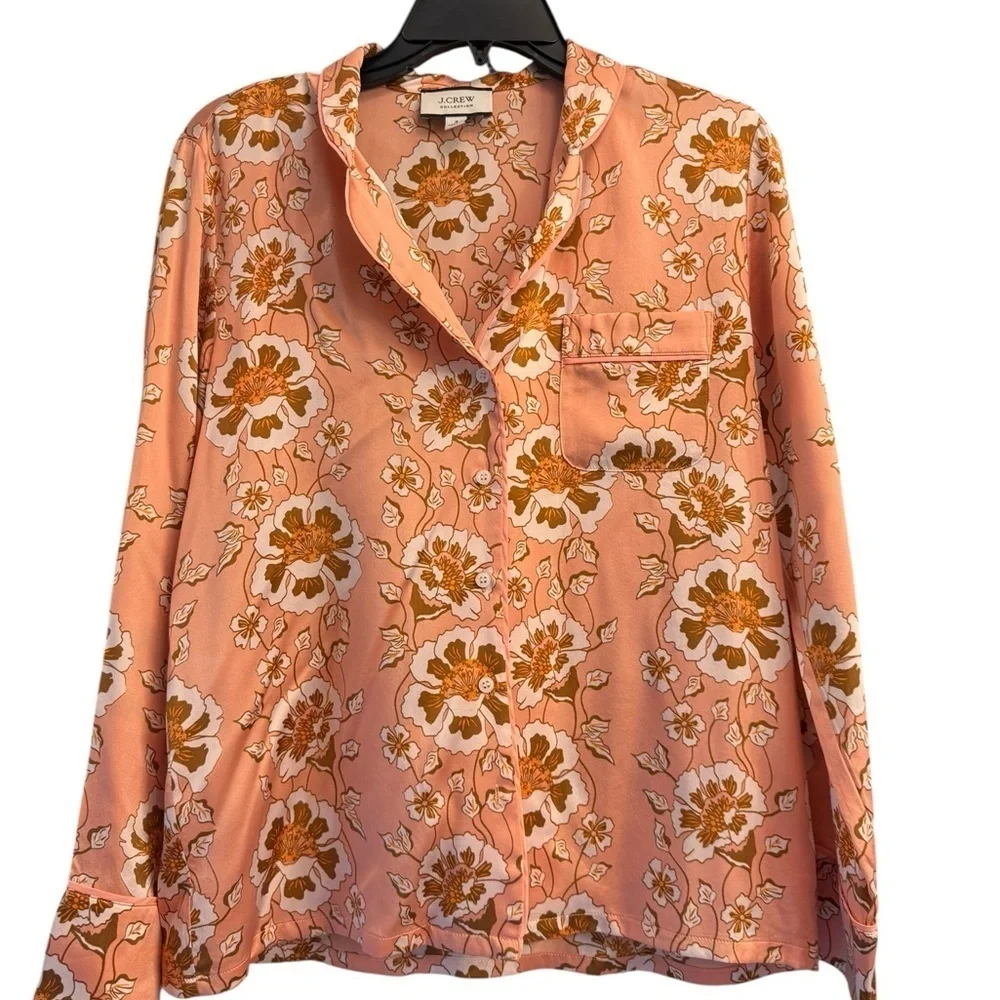 J. Crew Collection Silk Peach Floral Blouse